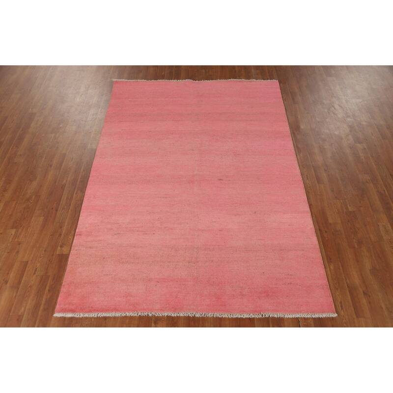 Modern Pink Gabbeh Oriental Area Rug Handmade Wool Carpet - 5'4"x 7'8"