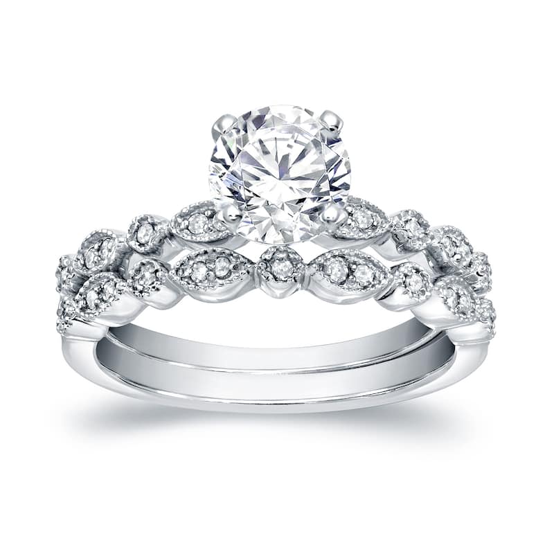 Auriya 2 carat TW Vintage Moissanite and Diamond Engagement Ring Set 14k Gold - White - 8.5