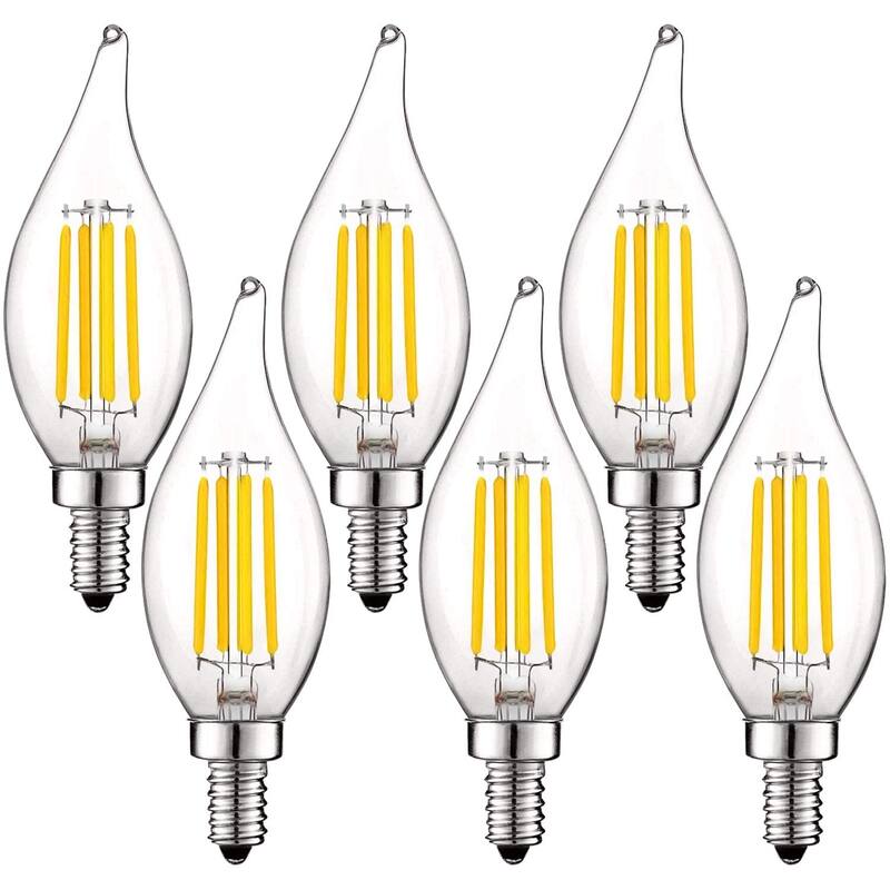 Luxrite 5W Vintage E12 LED Bulb 60W Equivalent, 550 Lumens, Dimmable Candelabra LED Bulbs, Clear Glass (6 Pack) - 3000K (Soft White)