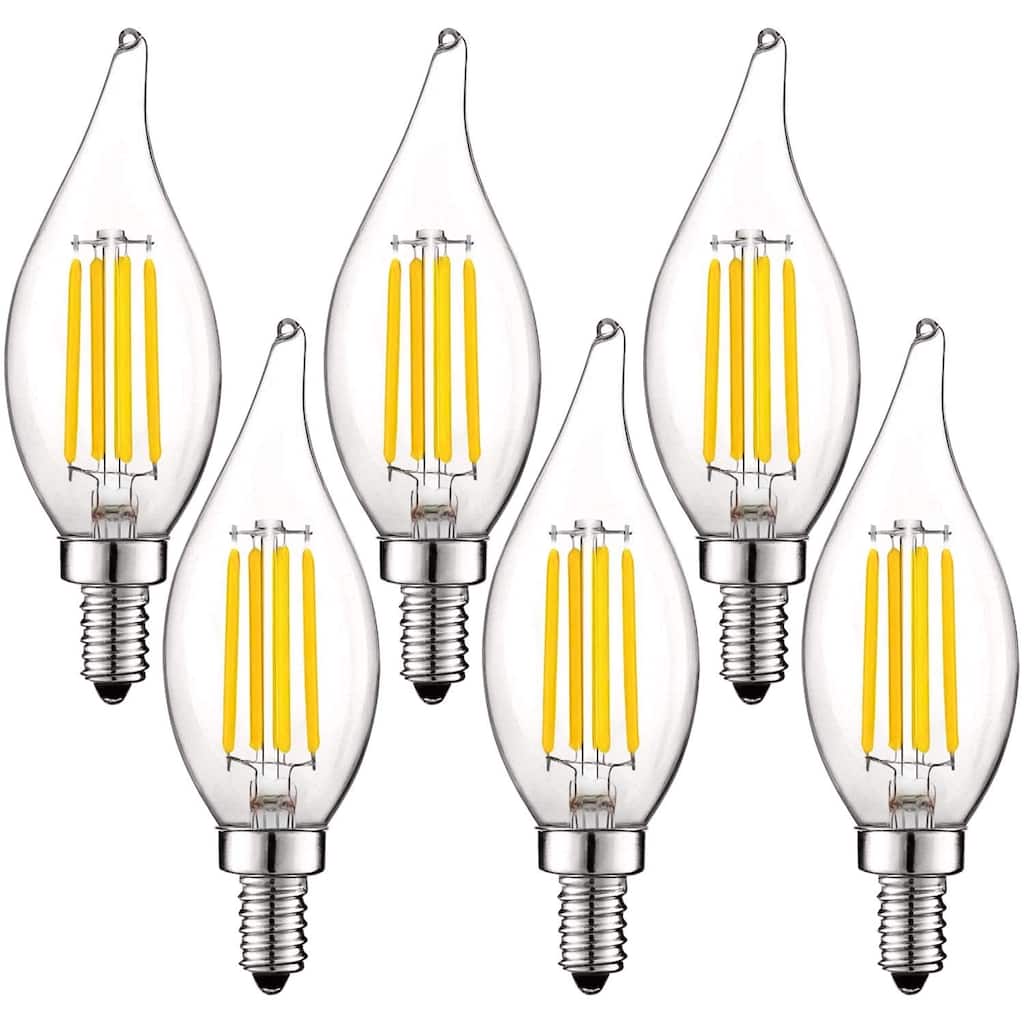 Luxrite 5W Vintage E12 LED Bulb 60W Equivalent, 550 Lumens, Dimmable Candelabra LED Bulbs, Clear Glass (6 Pack)