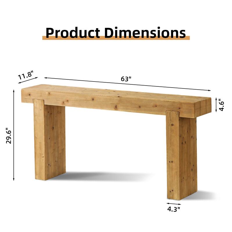 63" Solid Wood Console Table - Rustic Farmhouse Sofa Table, Narrow Rectangular Design For Entryway, Hallway Or Behind Couch