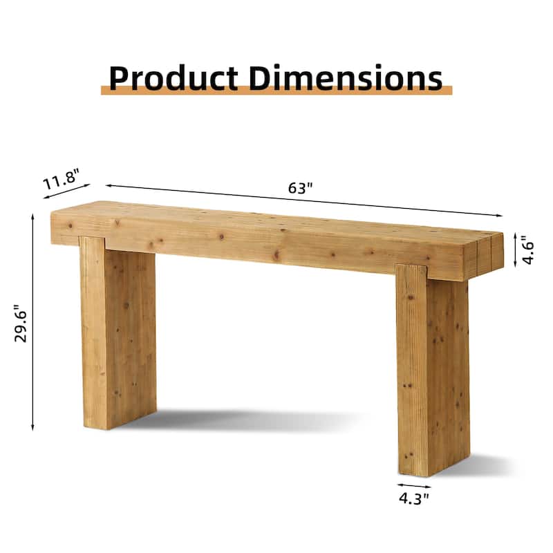 63" Solid Wood Console Table with Rustic Farmhouse Design, Narrow Entryway Hallway Sofa Table