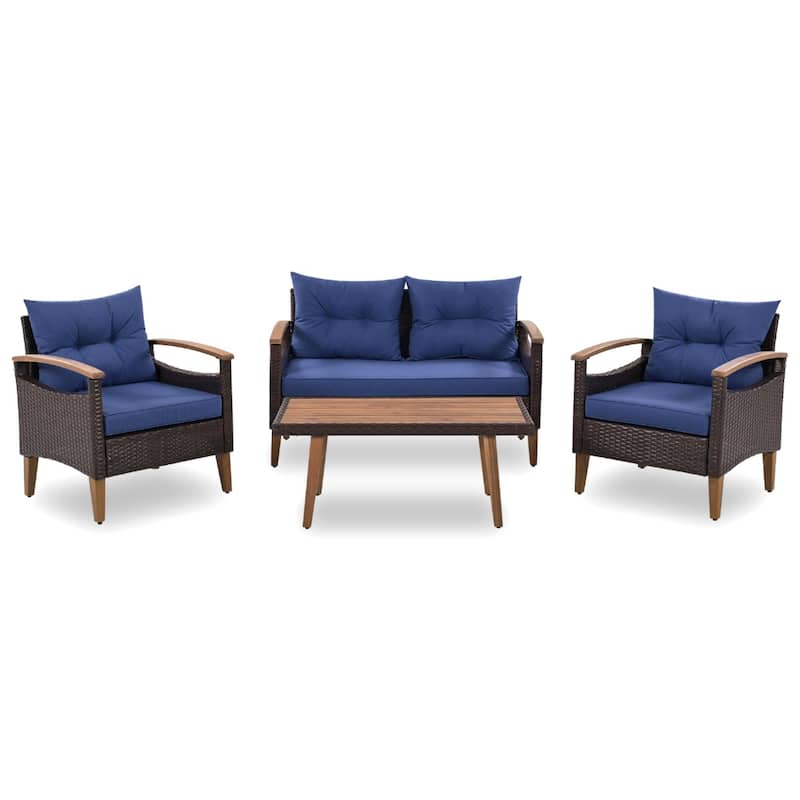 4-Piece Patio Seating Set with Wood Table