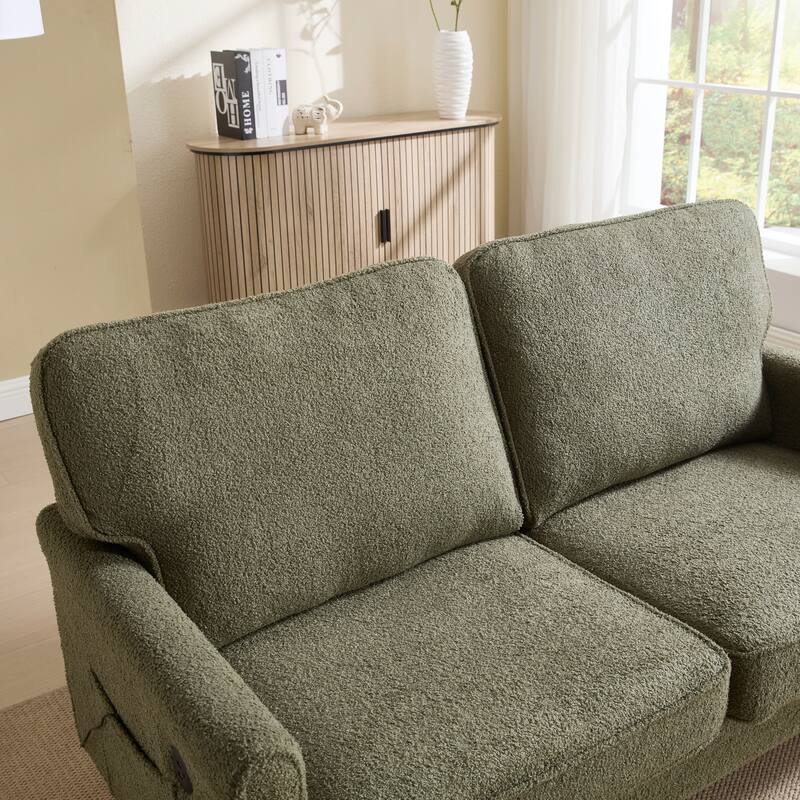 Loveseat Sofa Upholstered Deep Seat Sofa Modern Love Seat with USB & Removable Pillow Cover, Pockets 2-seat Armchair