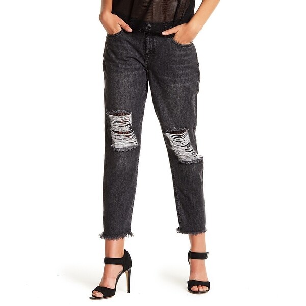 womens black raw hem jeans