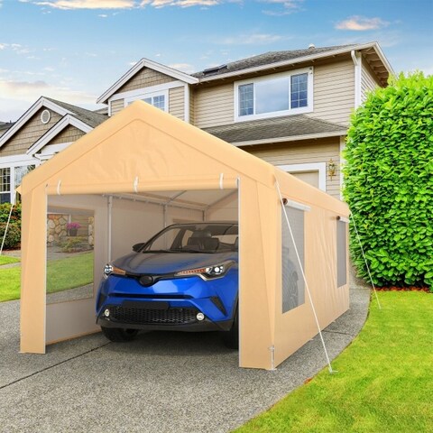 10 x 20 Feet Heavy-Duty Steel Portable Carport Car Canopy Shelter-Yellow - 10 x 20 x 9.2 ft (L x W x H)