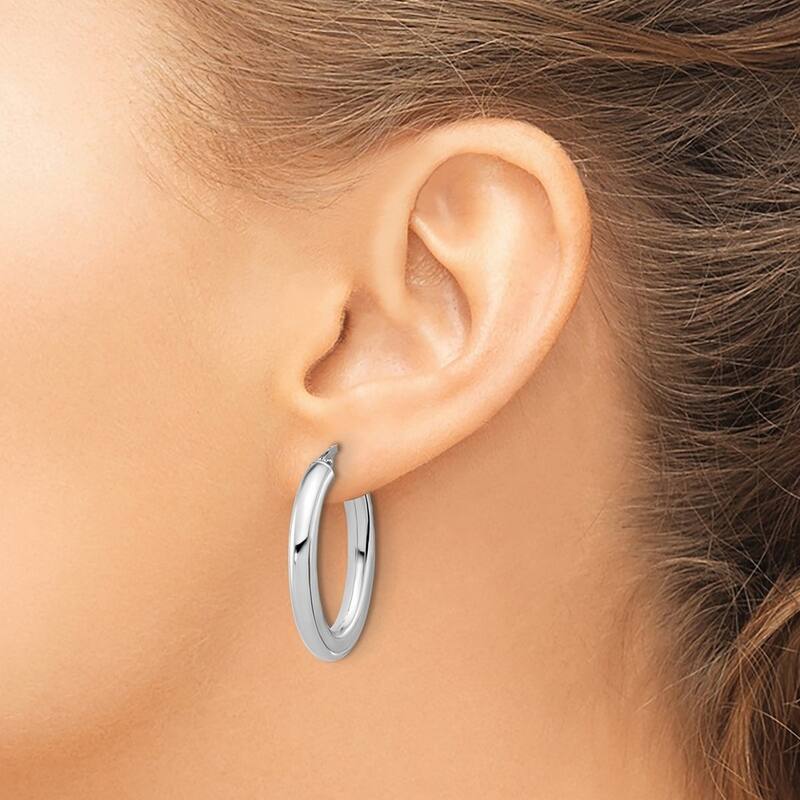 Curata 14k White Gold Polished Tube Oval Hoop Earrings - 29.5x21.3mm