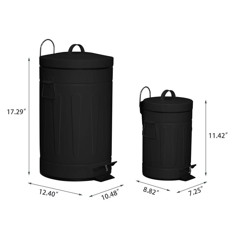 Innovaze 3.2 Gal./12-Liter and 0.8 Gal./3 Liter Old Time Style Round White Metal Step-on Trash Can Set