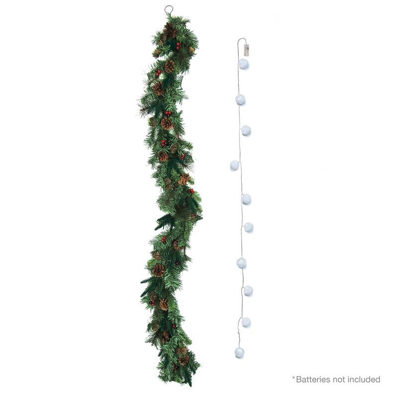 6ft Artificial Mixed Berry Pine Cone & Pine Christmas Garland with Woven Globe String Light Set - 72" L x 9" W x 6" DP