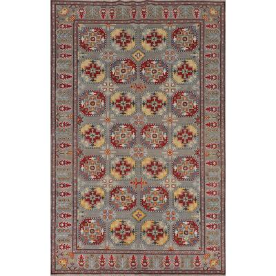 All-Over Gray Kazak Oriental Area Rug Handmade Bedroom Wool Carpet - 6'5" x 9'10"