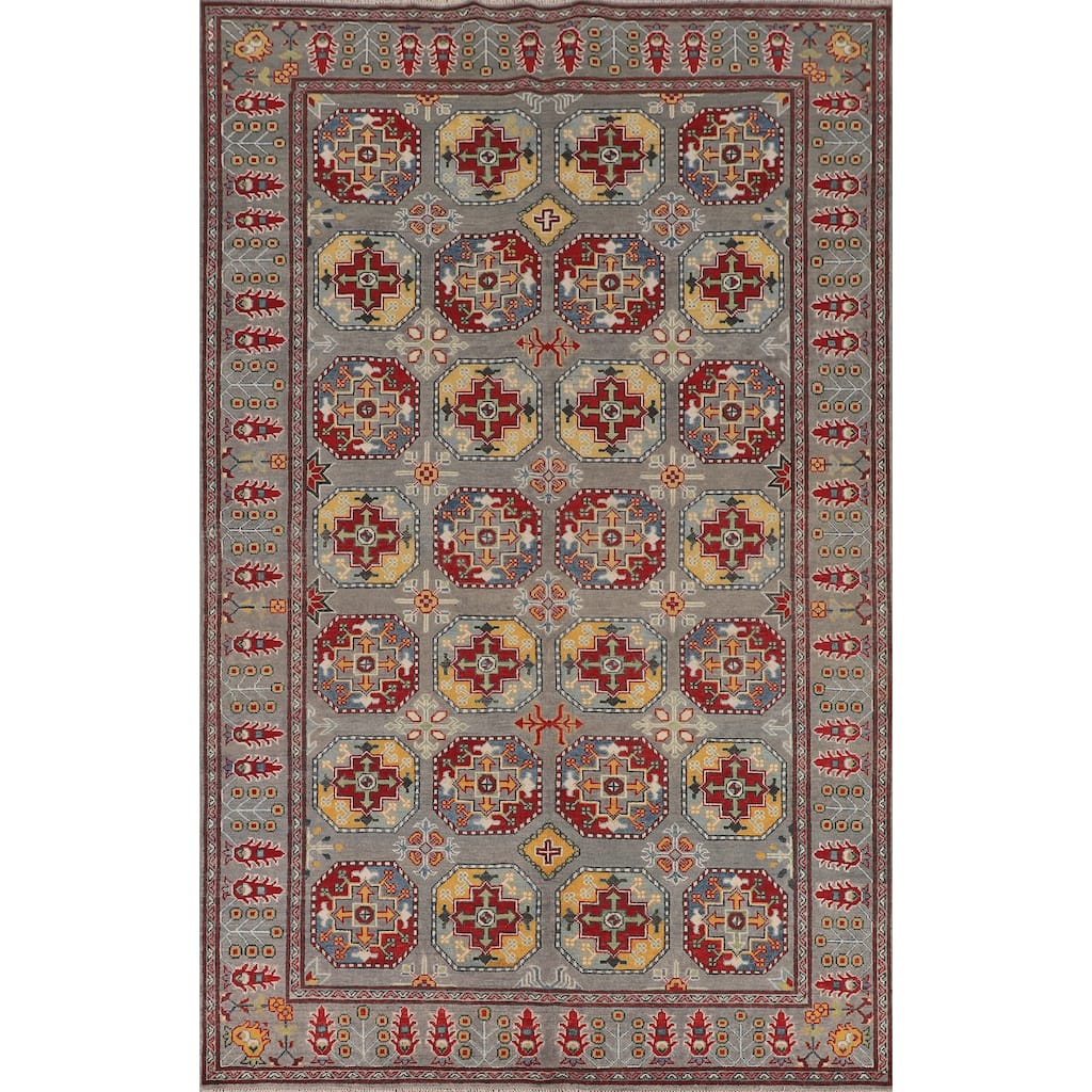 All-Over Gray Kazak Oriental Area Rug Handmade Bedroom Wool Carpet - 6'5" x 9'10"