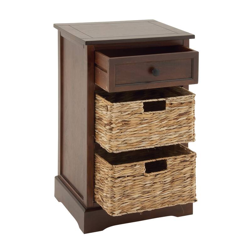 Wood Storage Unit with 2 Wicker Basket Drawers - Black, Brown, Teal, Cream - Roche River Decor
