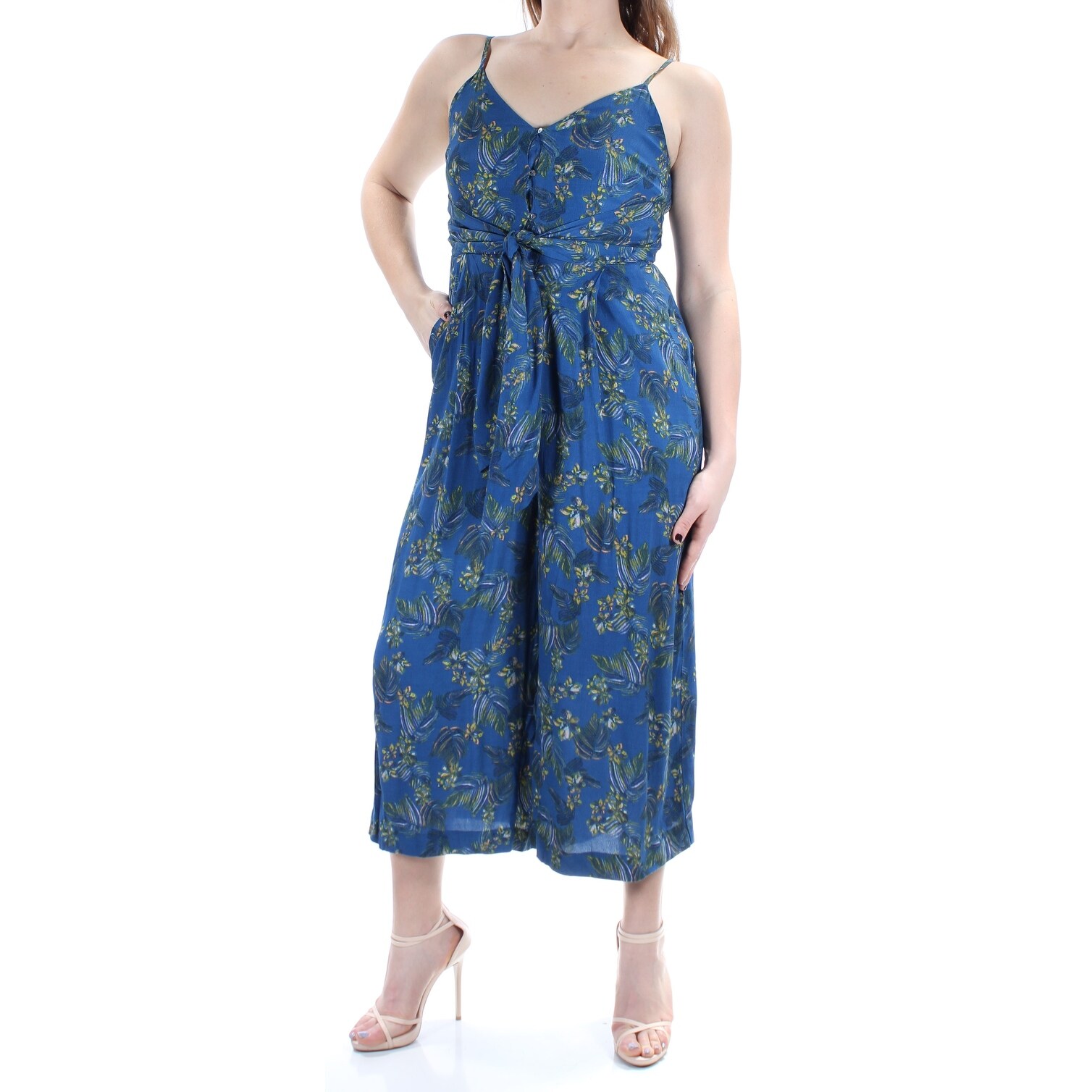 floral spaghetti strap wide leg jumpsuit