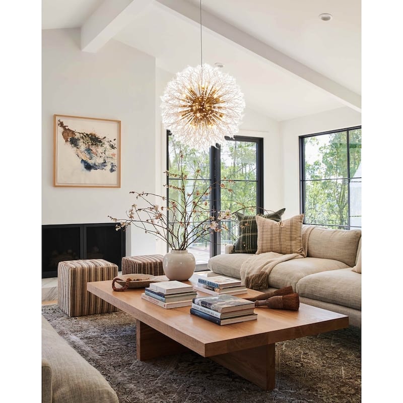 16-Light Brass Stainless Steel Chandelier With Clear Crystal Accents