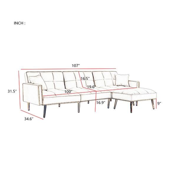 Tufted Upholstered Sectional Sofa Adjustable Backrest Sofa Bed Bed