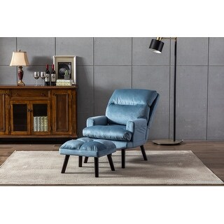 Modern Accent Chair With Ottoman Soft Fabric Armchair With Adjustable   Modern Accent Chair With Ottoman%2C Soft Fabric Armchair With Adjustable Backrest And Side Pockets%2C Comfy Lounge Chair%2C Light Blue 