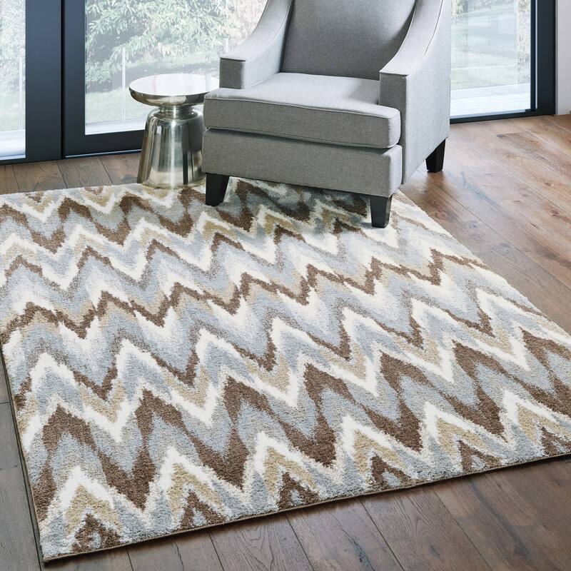 Style Haven Chevron Plush Microfiber Grey/Brown Area Rug - 7'10" x 10'10" - Runner/Rectangle