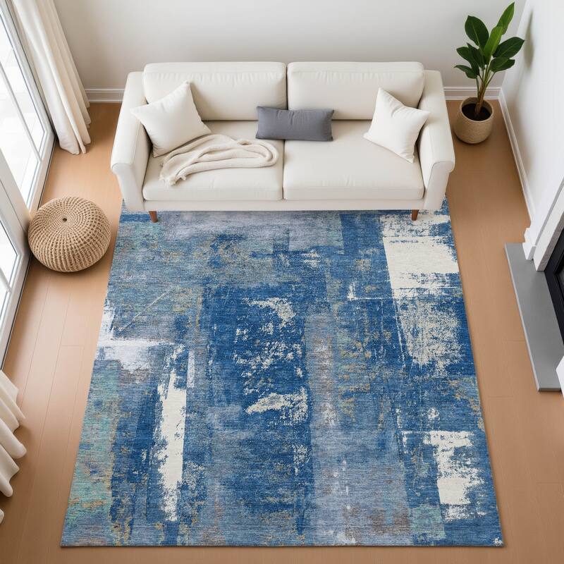 Premium Washable Super Soft Abstract Impressions Mayfield Rug - Navy - 2'6" x 3'10"
