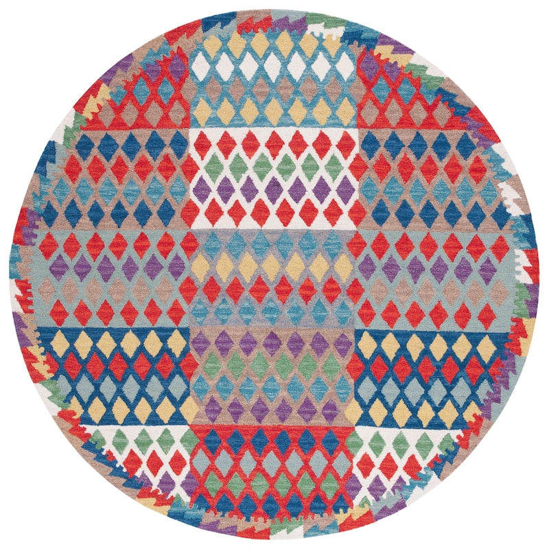 SAFAVIEH Handmade Aspen Arnalda Boho Wool Rug - 7' Round - Red/Blue