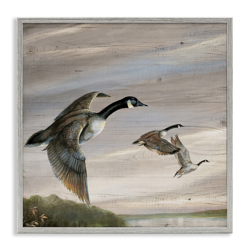 Stupell Flying Geese over Rustic Framed Giclee Art Design By Ruane Manning - 17 x 17 - Grey