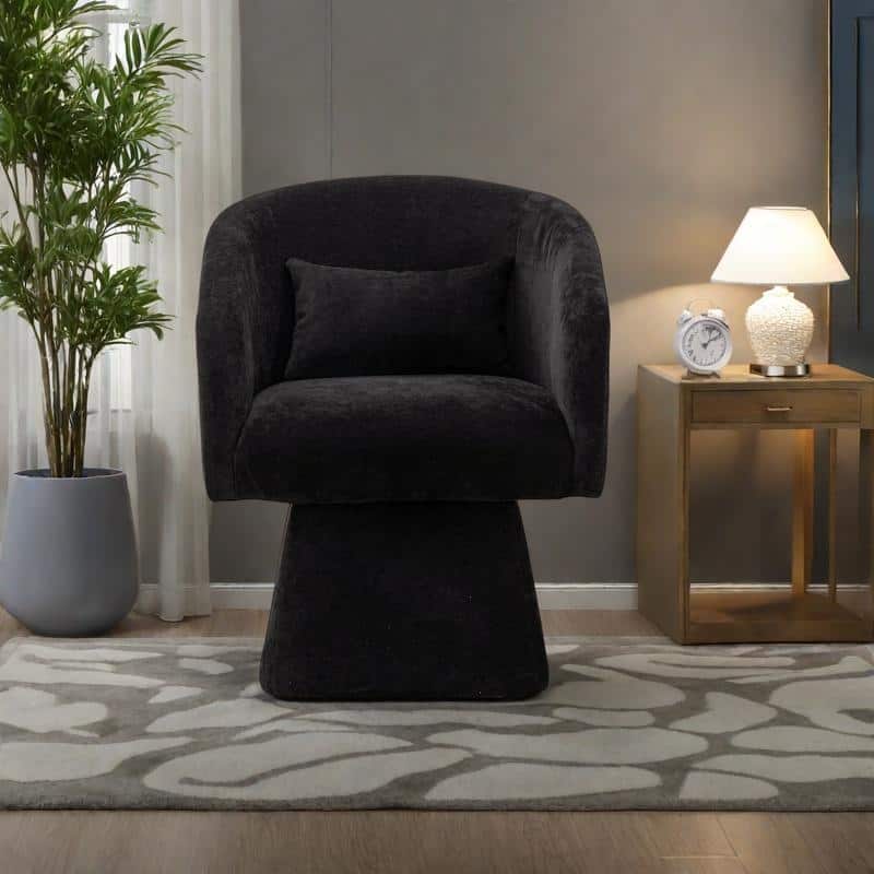 Chenille Swivel Lounge Chair with Ergonomic Design - Black