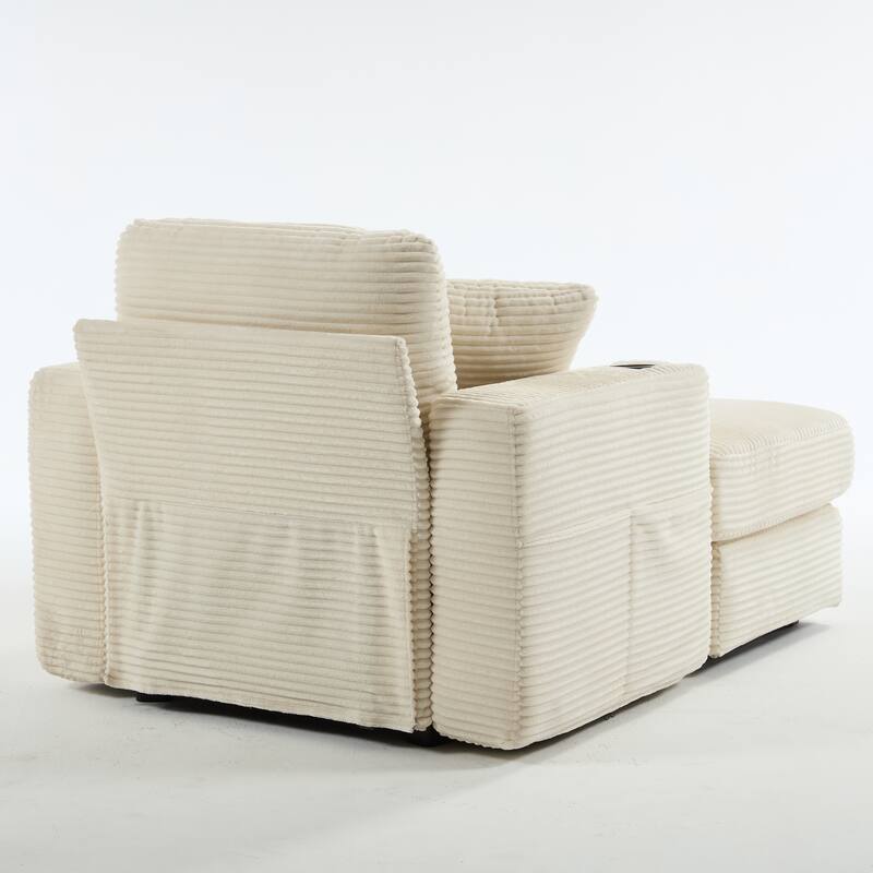 Corduroy Upholstered Chaise Lounge Sofa,Magazine bag,Detachable Cushions Deep Seat,3 colour