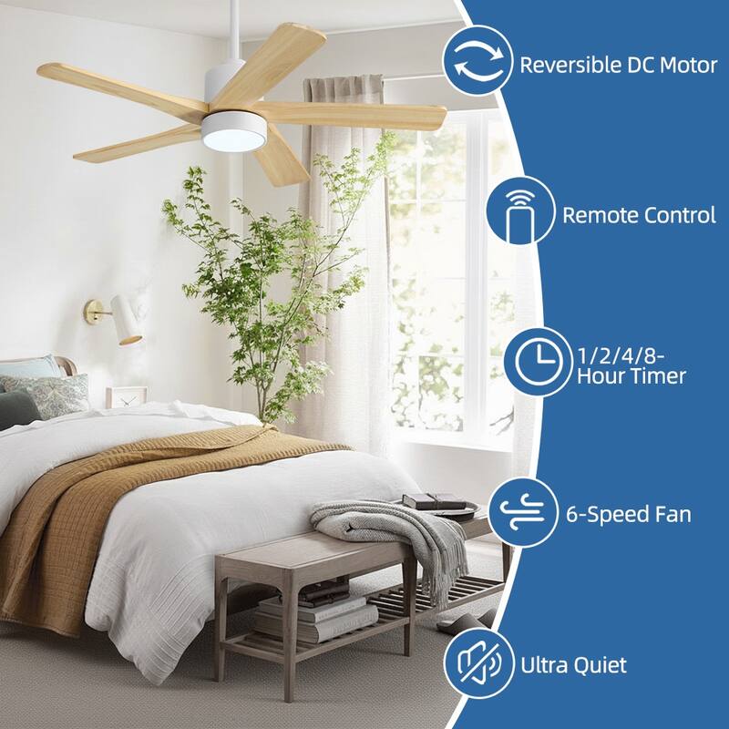WINGBO 54" and 64" 5 ABS Blades DC Motor Indoor Ceiling Fan with Light & Remote