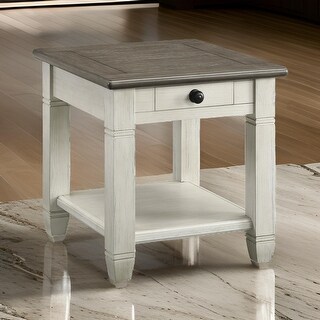 Rome 26 Inch Side End Table, Square, 1 Drawer, Brown, White, Solid Wood ...