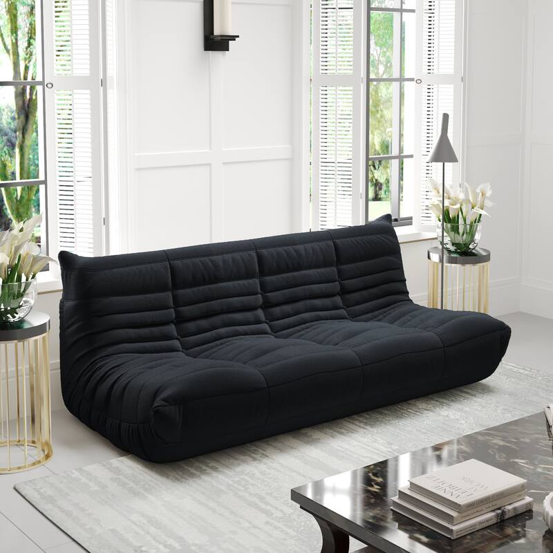 69 Inch Armless Teddy Fabric Soft Sofa Modern Couch - Black