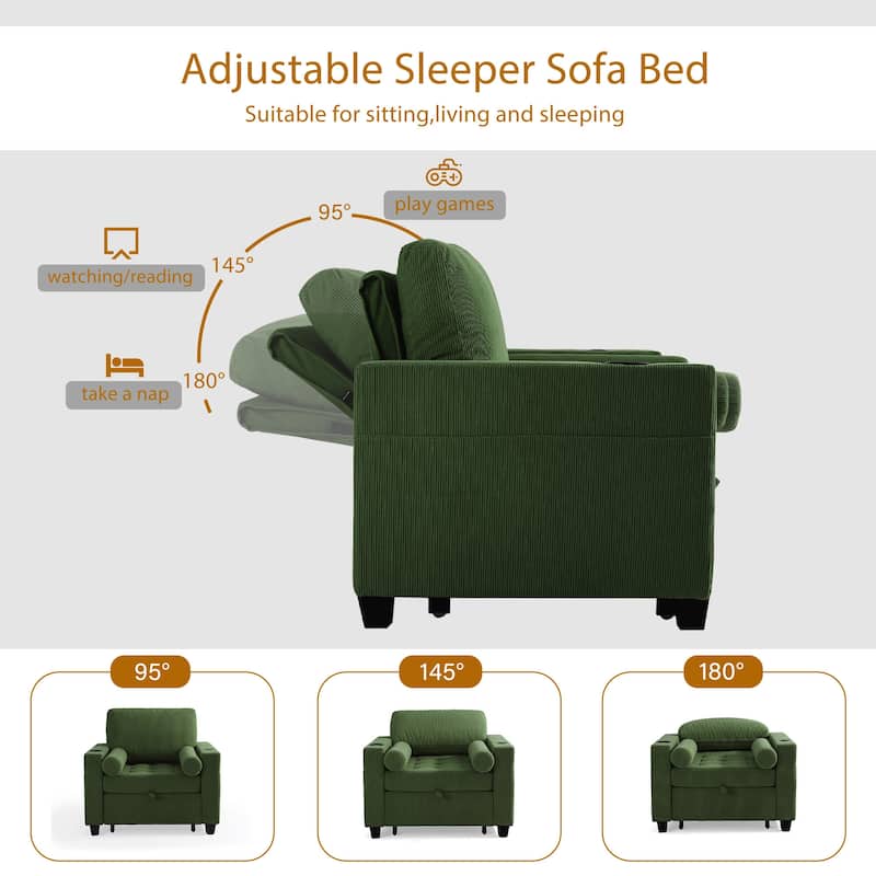 2 Set 3-in-1 Adjustable Recline Convertible Chair Bed Sleeper with USB Port
