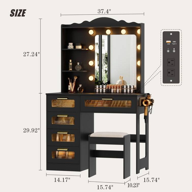 Makeup Vanity with 3 Lighting Colors