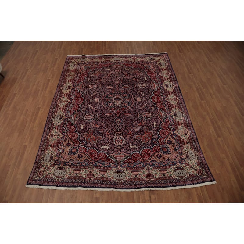 Hand Knotted Oriental 100% Wool Carpet Traditional Floral Navy Blue & Blues Kashmar Area Rug - 12' 10'' X 9' 4''