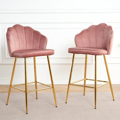 Set of 2 Shell Shape Velvet Bar Chair with Gold-plated Metal Legs