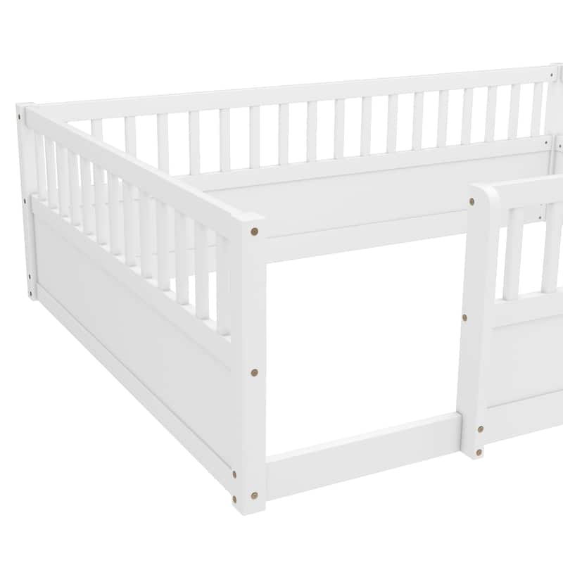 Full Floor Bed Frame with Fence, Montessori wooden children's floor bed,Wood Kids Floor Beds Frame for Bedroom Playroom
