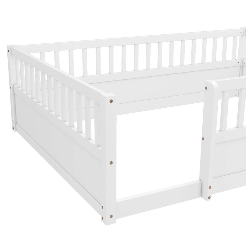 Montessori Toddler Floor Bed Child's Play Wood Bed Frame with High Fence and Open Door, No Slats - Twin Size or Full Size Option