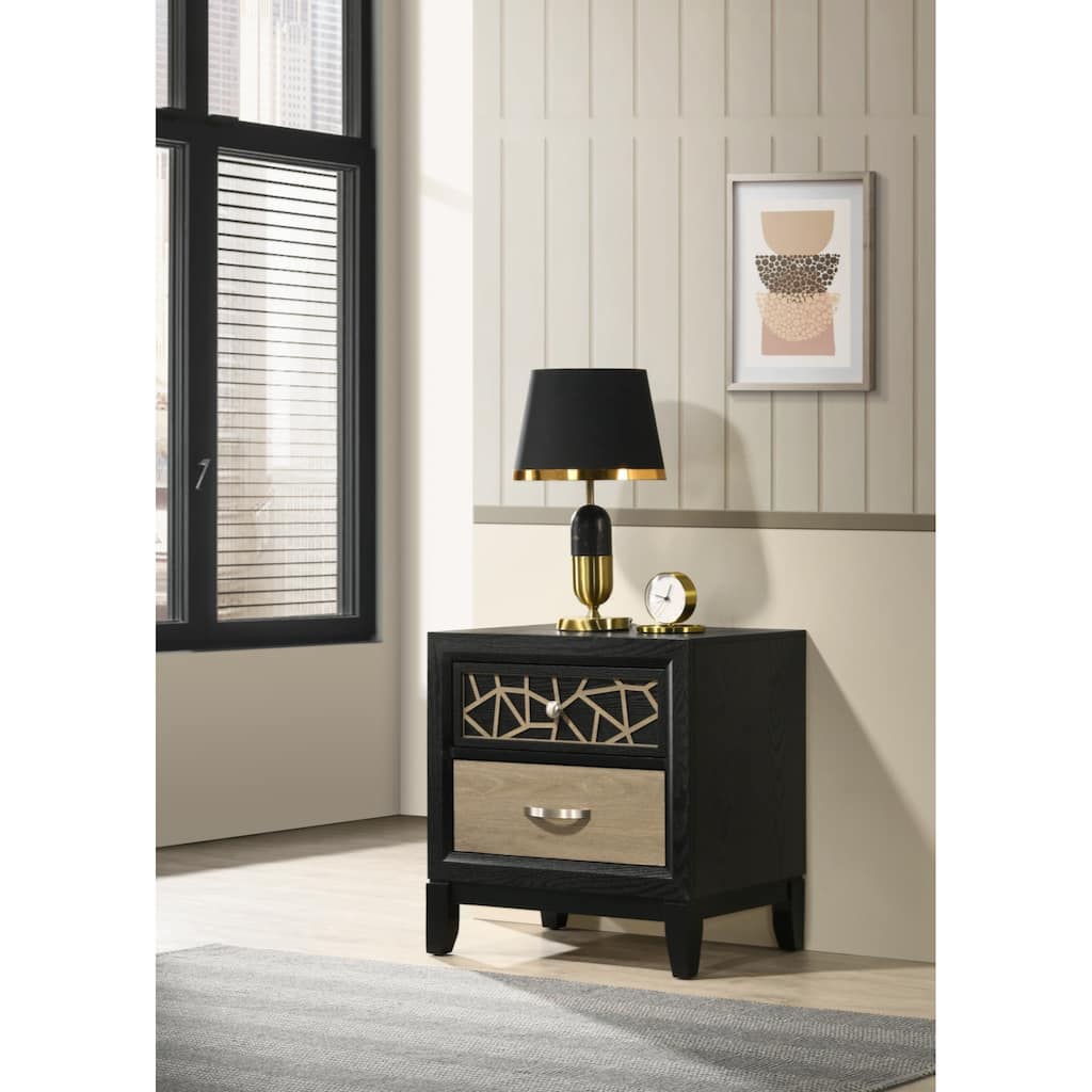 Selena Modern & Contemporary Nightstand Made with Wood in Black and Natural