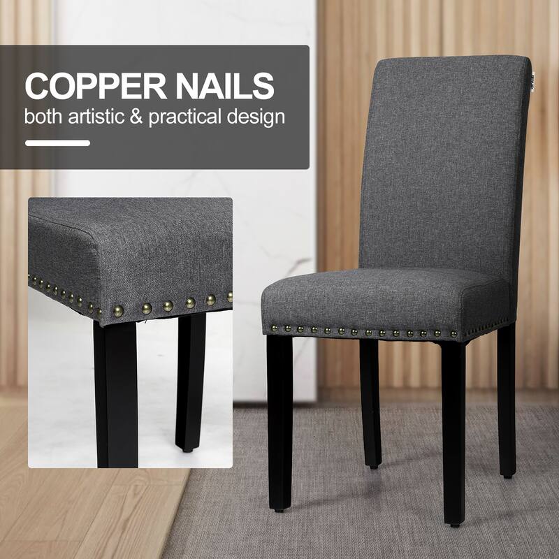 Costway Set of 2 Fabric Dining Chairs Upholstered with Nailhead Trim - See Description