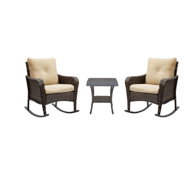 Pocassy 3-Piece Outdoor Wicker Rattan Rocking Set