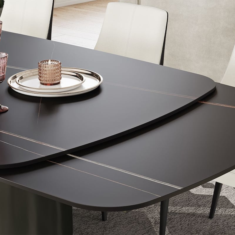 Modern Dining Table with Rectangular Sintered Stone Tabletop, Carbon Steel Leg, Minimalist Kitchen Dining Room Table