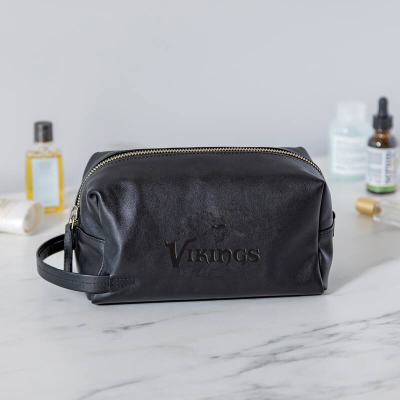 Minnesota Vikings, Hybrid Leather Lined Toiletry Bag with Handle, Black