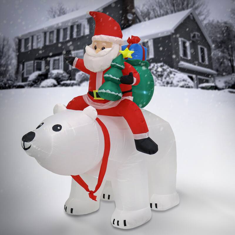 National Tree Company 6 ft. Inflatable Santa Riding Polar Bear - 6 ft