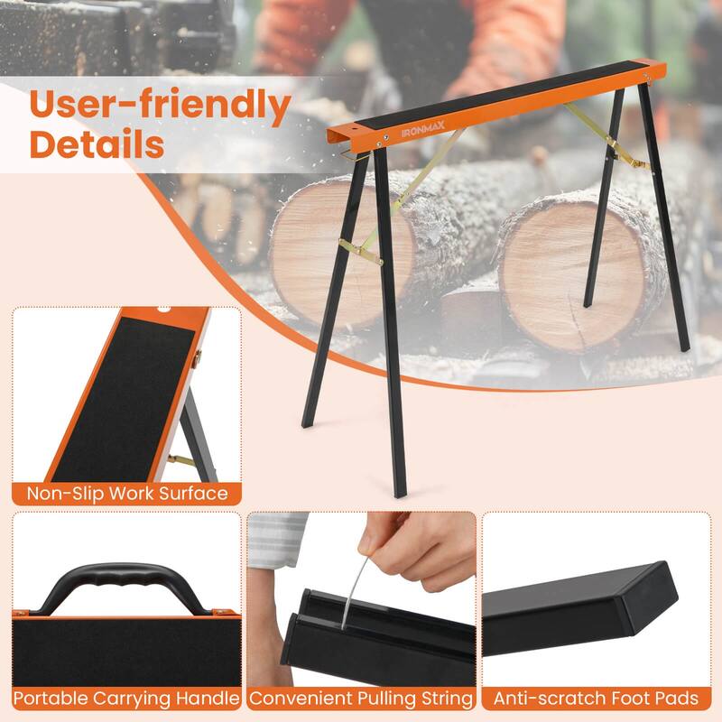 Ironmax 2-Pack Folding Sawhorses with Pre-Drilled Holes & Non-slip - See Details