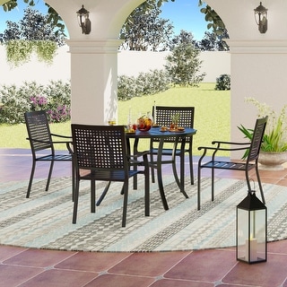 5-Piece Metal E-coating Patio Dining Set of 4 Steel Chairs and 1 Metal Framed Round Table