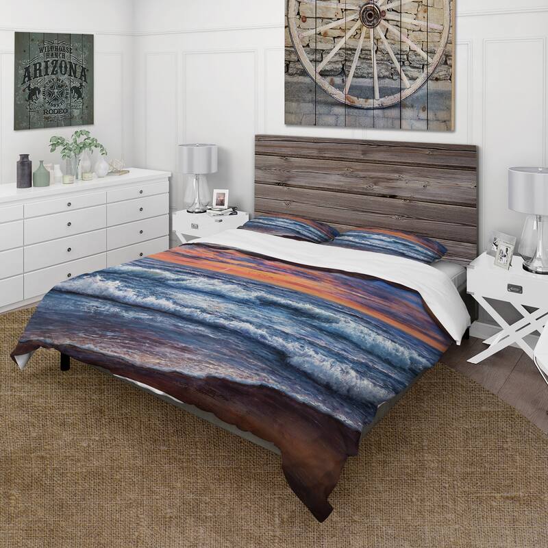 Designart 'Sunset Over The Blue Ocean II' Nautical & Coastal Duvet Cover Set