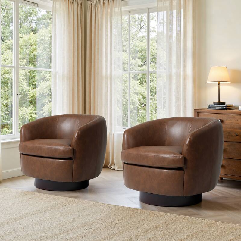 Upholstered Swivel Barrel Chair Set of 2