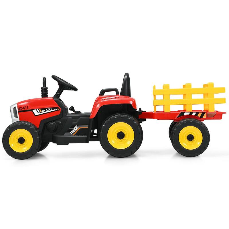 12V Rechargeable Battery Kids Ride-On Tractor with Trailer and Parental Remote Safety Belt - 53" x 20" x 20.5"