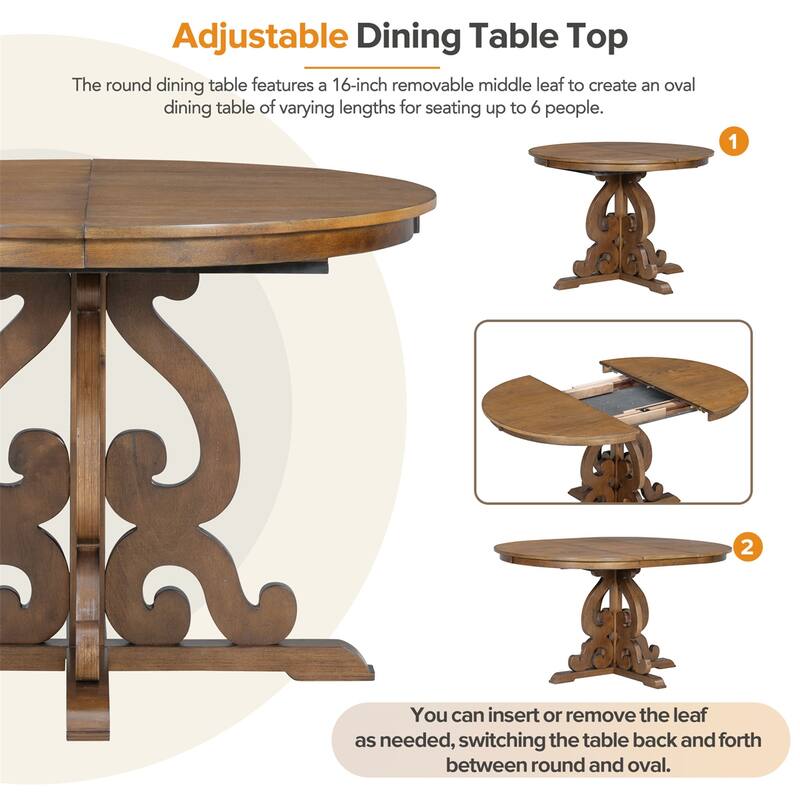 5-Piece Retro Dining Set, Extendable Table and 4 Upholstered Chairs