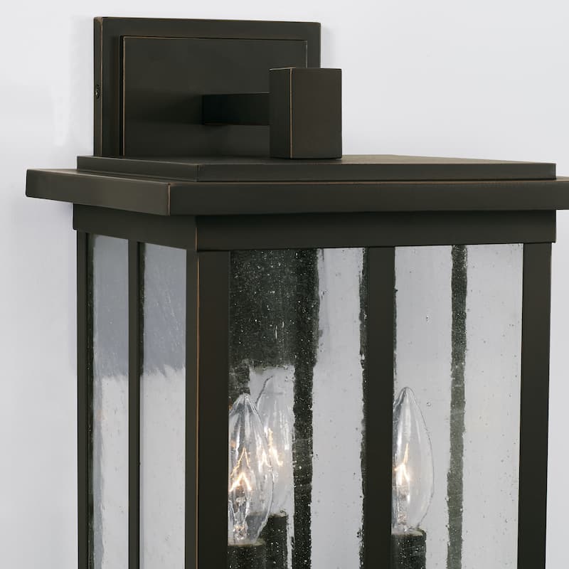 Barrett 9.25" 3-light Outdoor Wall Lantern w/ Antiqued Glass