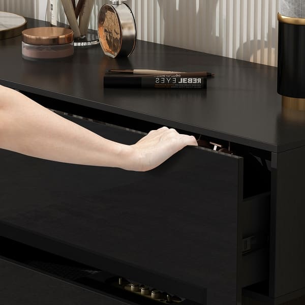 mini satin black dress 6 Piece Modern Bedroom Set - Black with Gold Accents