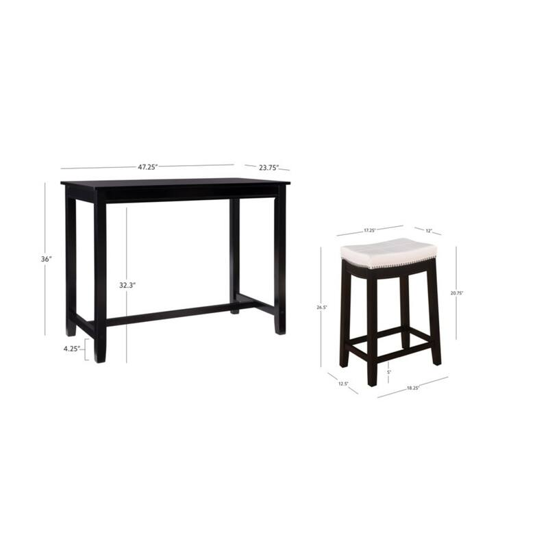3-Piece Counter Table and Stools - 47.25" - Black and White